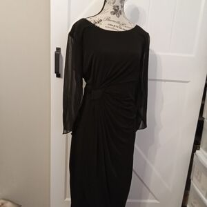 Elegant Black Dress Size 12 With Sheer Sleeves Connected Apparel EUC  (#42)